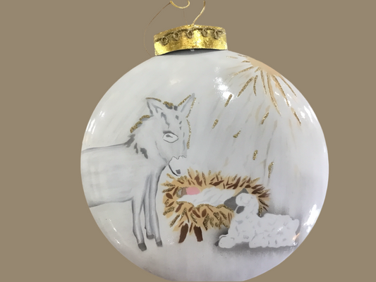 Hand painted donkey and lamb large oversized ornament