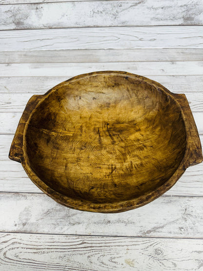 Large Round Bowl  dark brown with Handles 