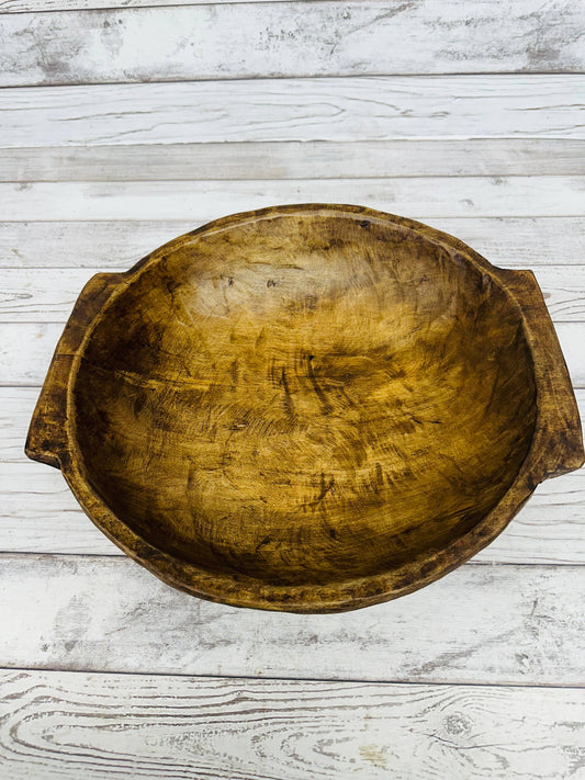Large Round Bowl  dark brown with Handles 