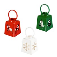 5" LED Lantern with Flickering Light Candle and Christmas Icon Cutout Lantern