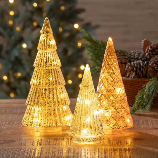 Metallic Glass Lighted Tree