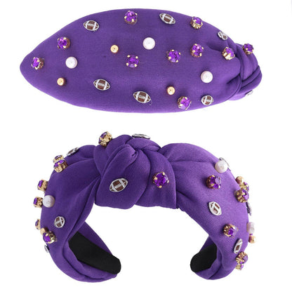 Jeweled & Pearl Beaded w/ Football Charms Knotted Headband