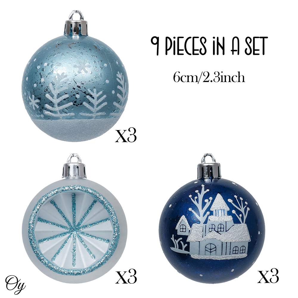 Elegant Blue Winter Theme Christmas Ornament Bundle, 9 Piece