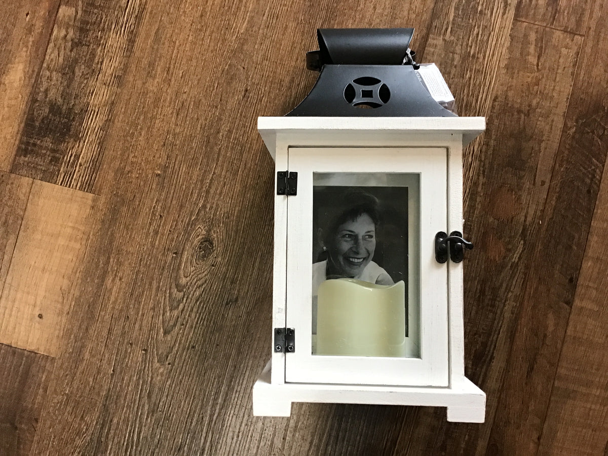 Memorial picture frame lantern with timer candle