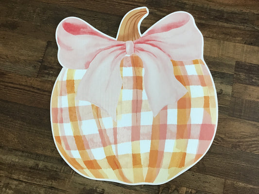 Plaid pumpkin for outdoors 24 inches tall 17 inches wide