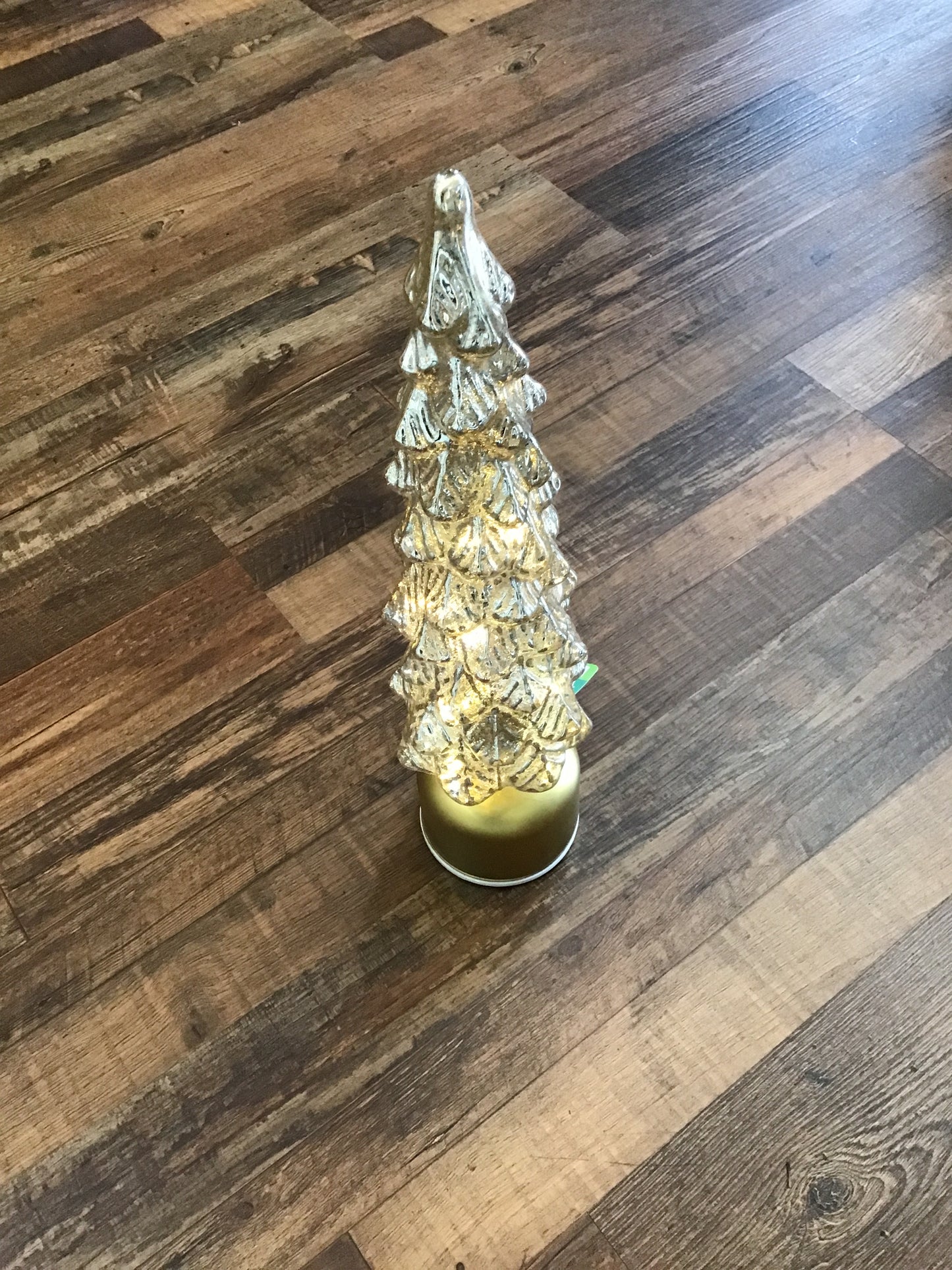 Christmas tree gold glass spinning non-musical shelf sitter