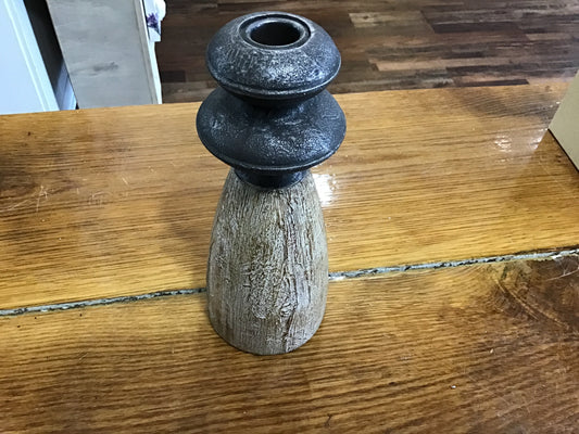 Small wood and metal candle stick 8 inches tall