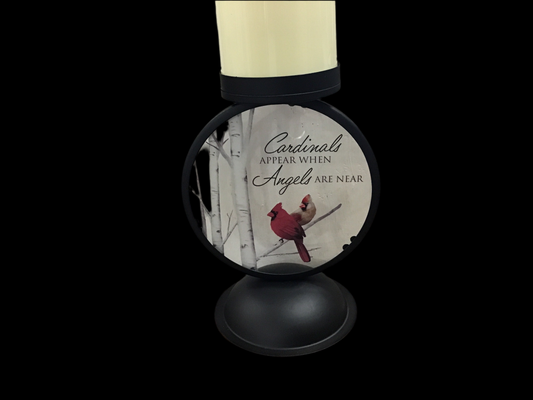 Memorial candle and  candle holder cardinal metal and glass