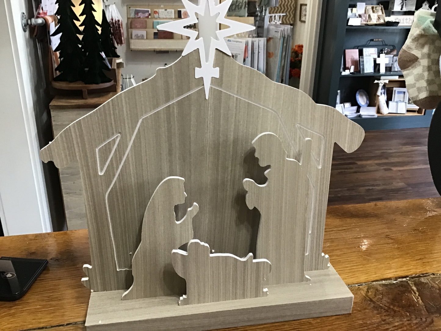 Wood nativity lights up
