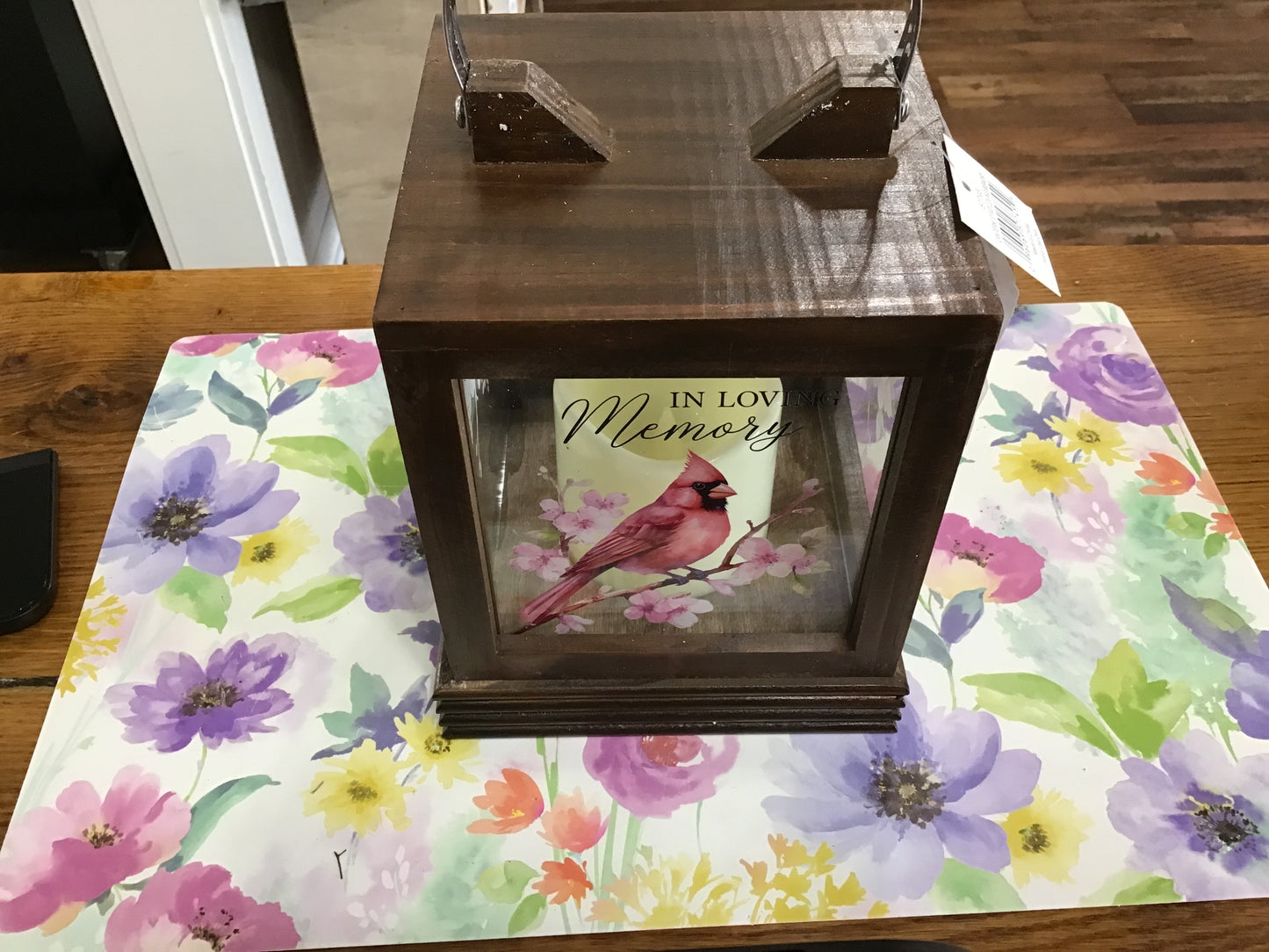 Cardinal memorial wood lantern
