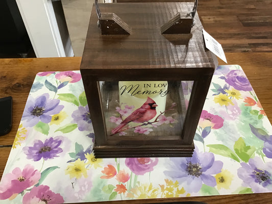 Cardinal memorial wood lantern
