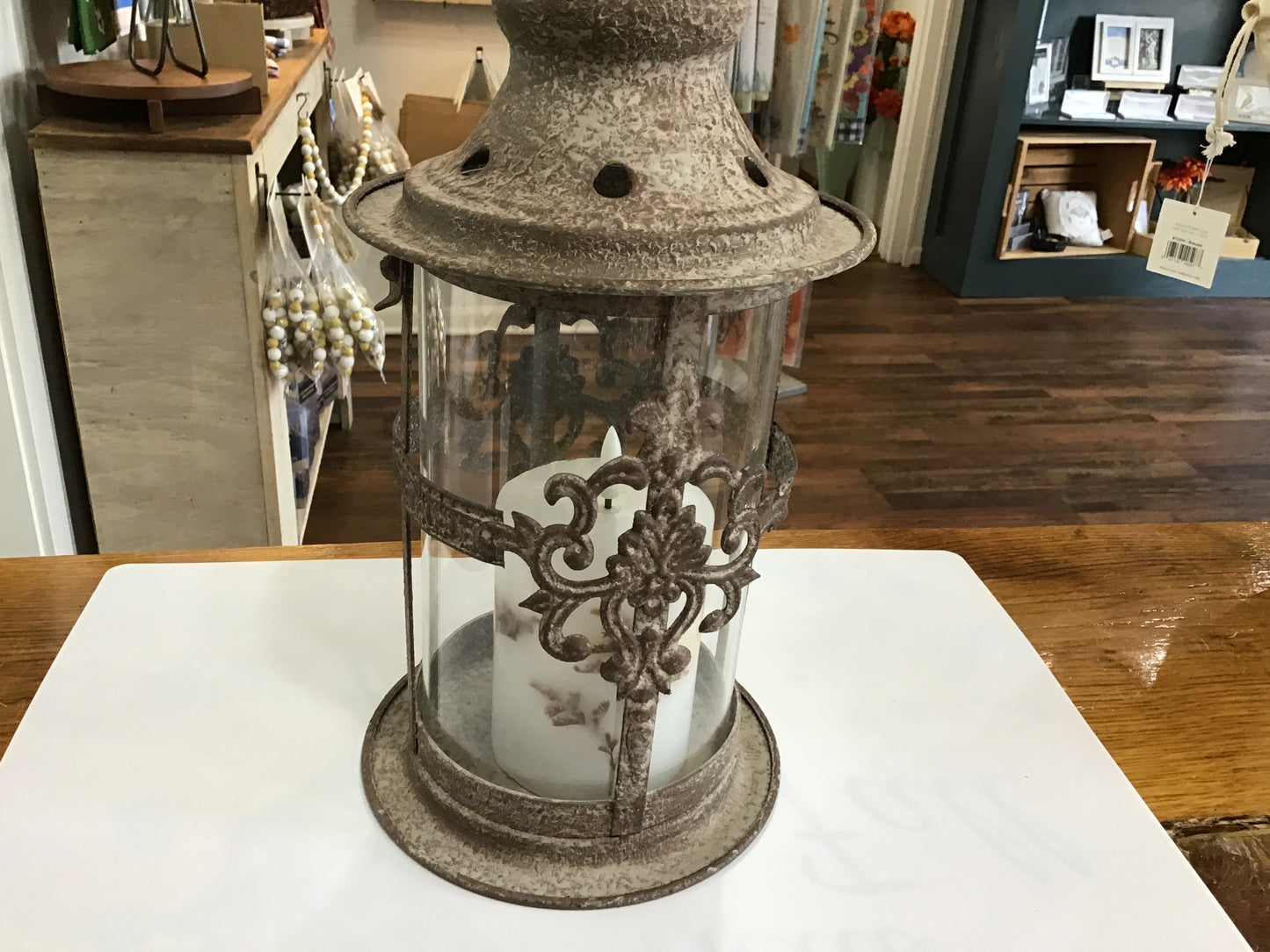 Lantern with dried flower candle