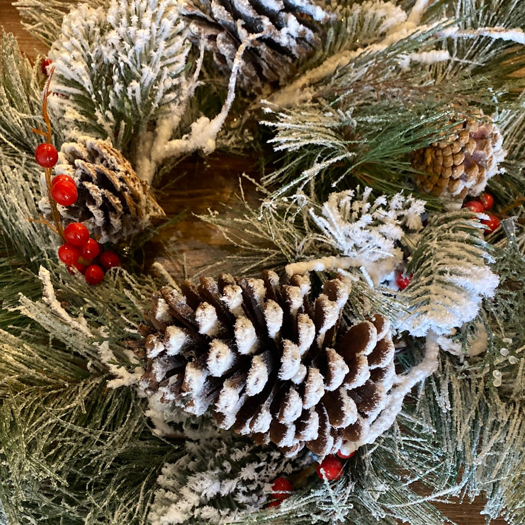 Snowy Pine Wreath With Berries