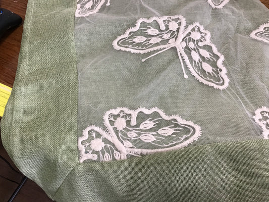 Green burlap butterfly table cloth