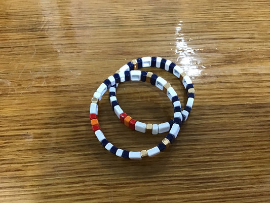 Enamel blue red white and orange bracelet