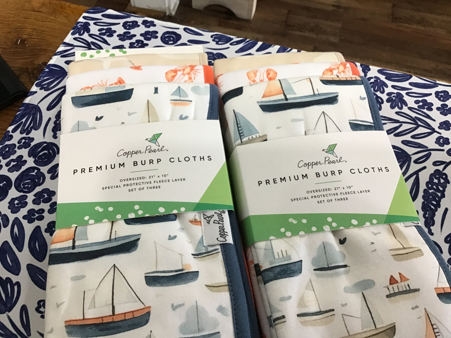 Burp clothes copper pearl sailboat and lobster