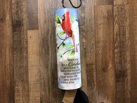 Memorial large cylinder wind chime cardinal