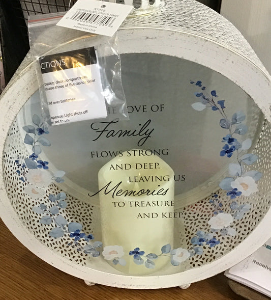 Memorial Metal Circle Dark Blue Flowers
