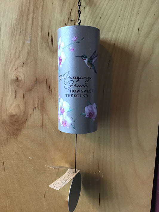 Small cylinder memorial windchime hummingbird amazing Grace