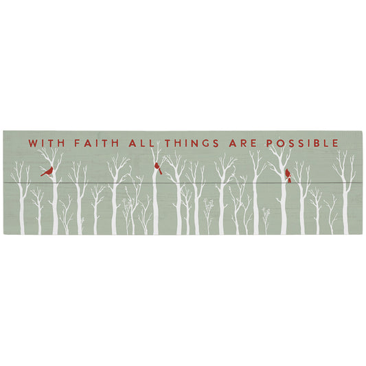 With Faith Cardinal Wood Slat Sign