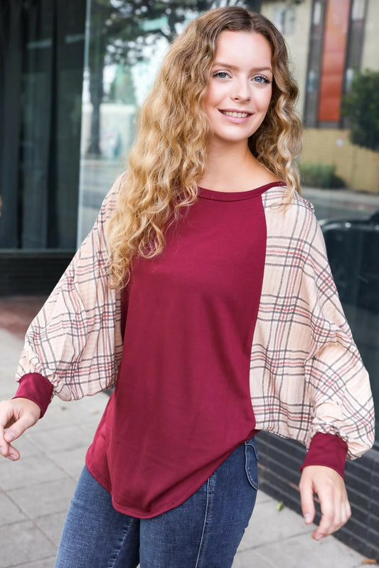 Burgundy & Taupe Top