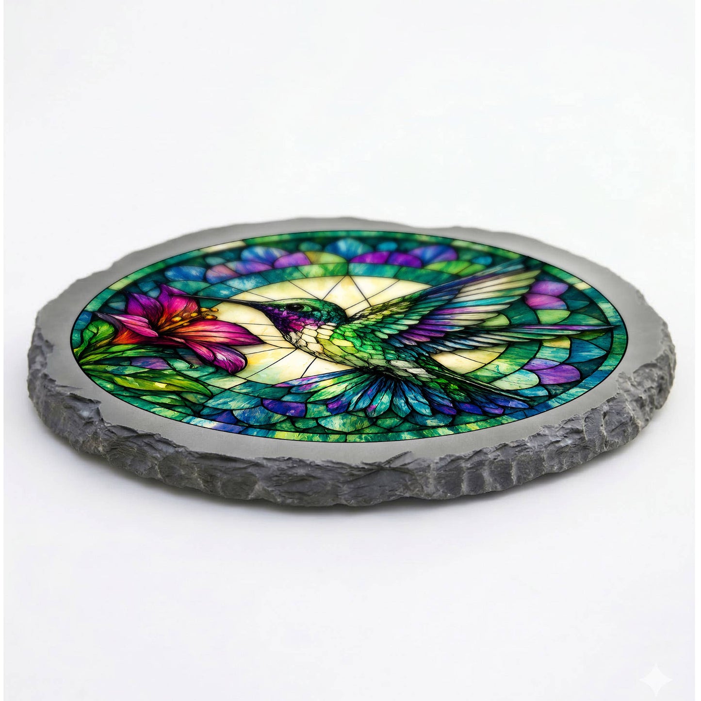 Memorial  Stain Glass Artwork  HUMMINGBIRD STONE GRAY