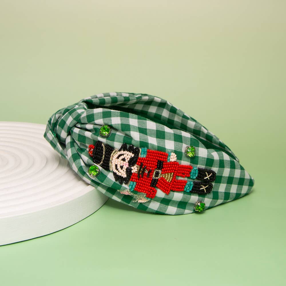 Christmas Nutcracker Crystal Seed Beaded Top Knot Headband