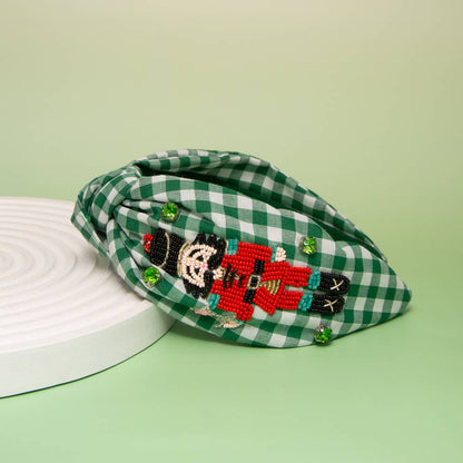 Christmas Nutcracker Crystal Seed Beaded Top Knot Headband