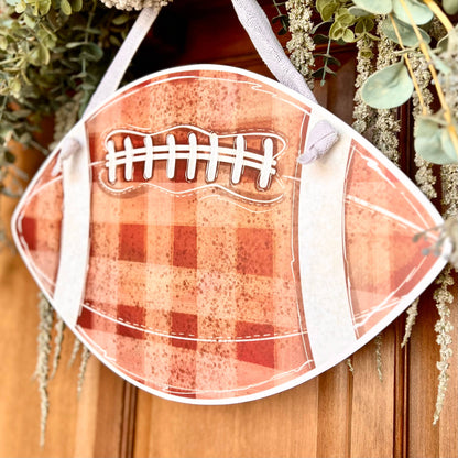Customizable Brown Gingham Football Door Hanger