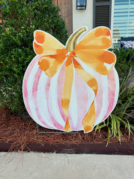 Pink  or plaid Stripe Pumpkin two choices 12 inches tall 10 inches wide outdoors