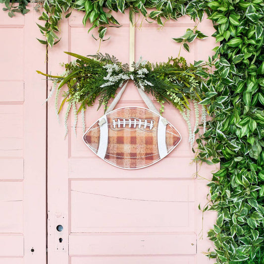 Customizable Brown Gingham Football Door Hanger