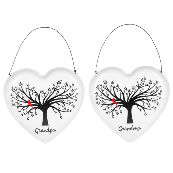 Grandma & Grandpa Cardinal Memorial Heart Ornament