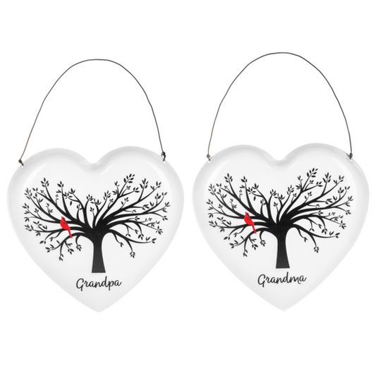 Grandma & Grandpa Cardinal Memorial Heart Ornament