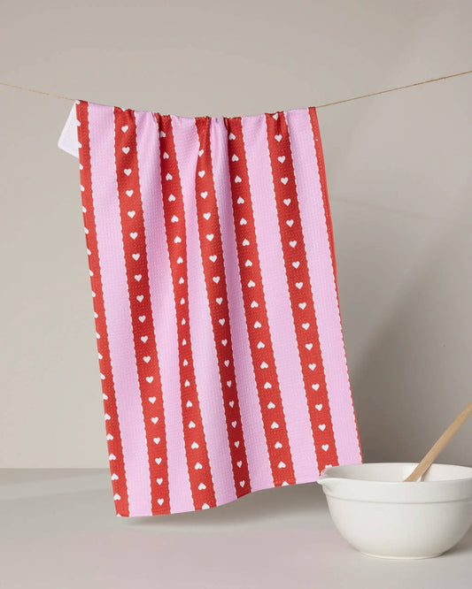 Ribbon Hearts Tea Towel
