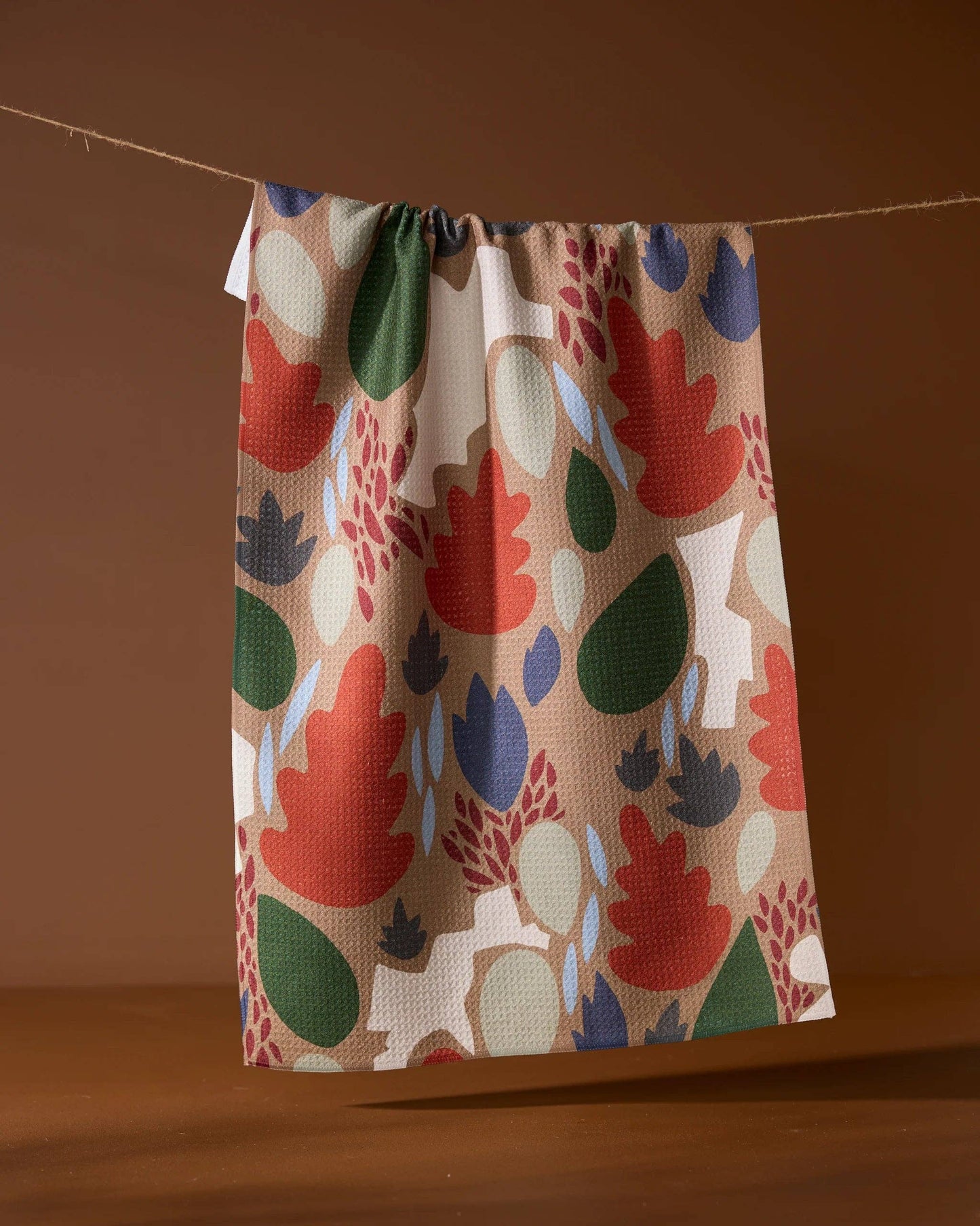 Cut Paper Leaves Mocha Tea Towel