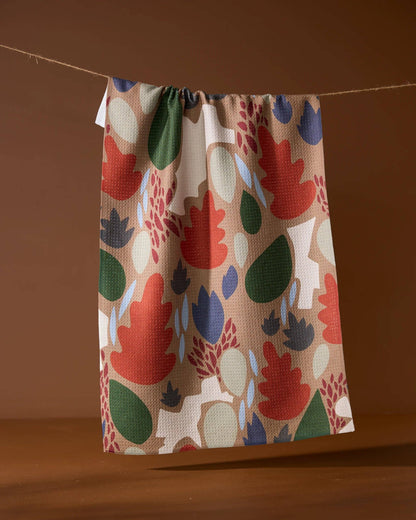 Cut Paper Leaves Mocha Tea Towel