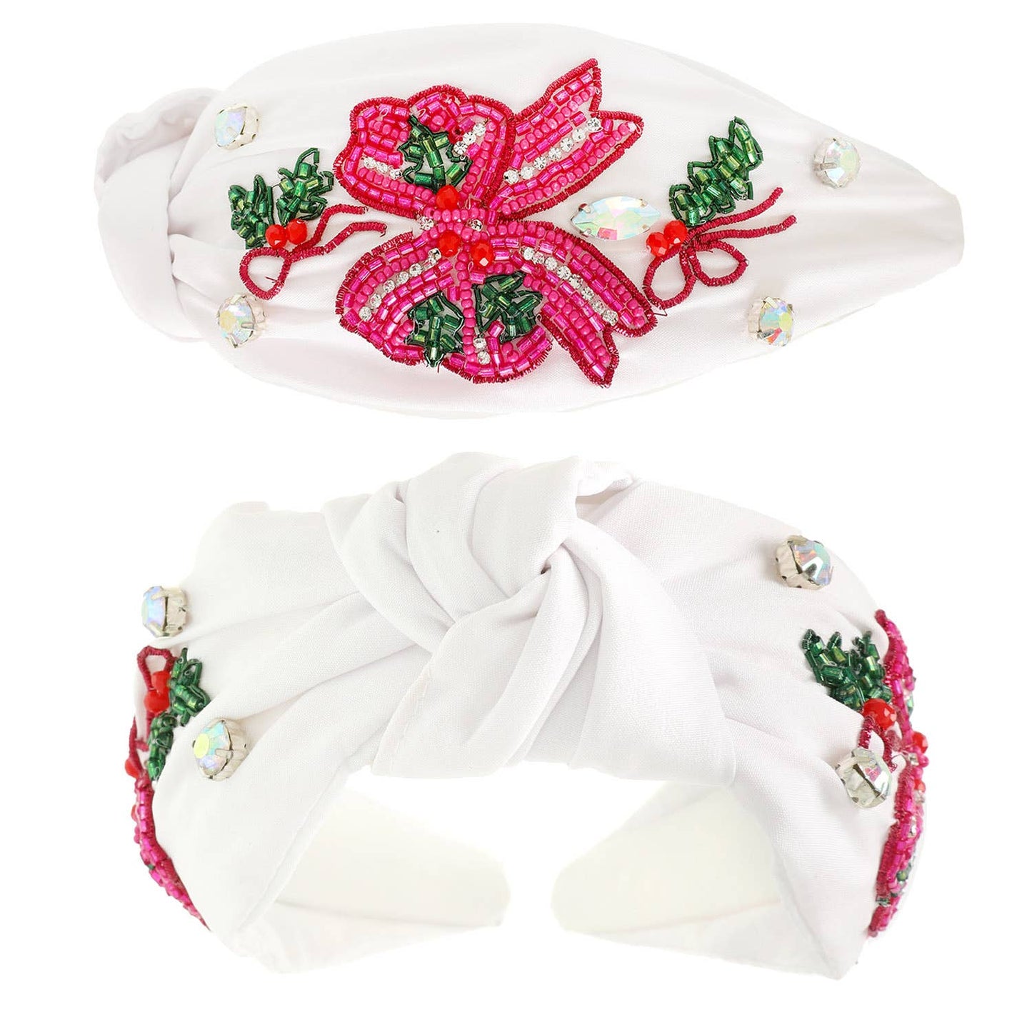 Christmas Bow Jeweled Top Knotted Headband