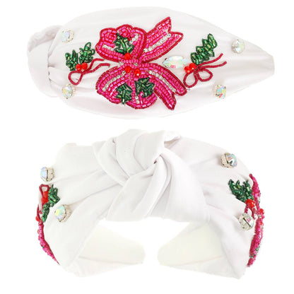 Christmas Bow Jeweled Top Knotted Headband