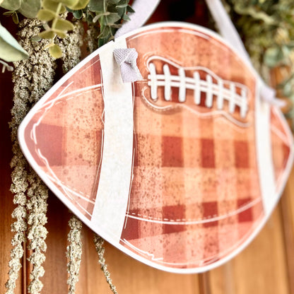 Customizable Brown Gingham Football Door Hanger