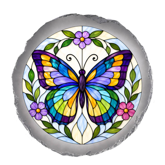 Memorial Stain Glass Artwork  BUTTERFLY STONE GRAY