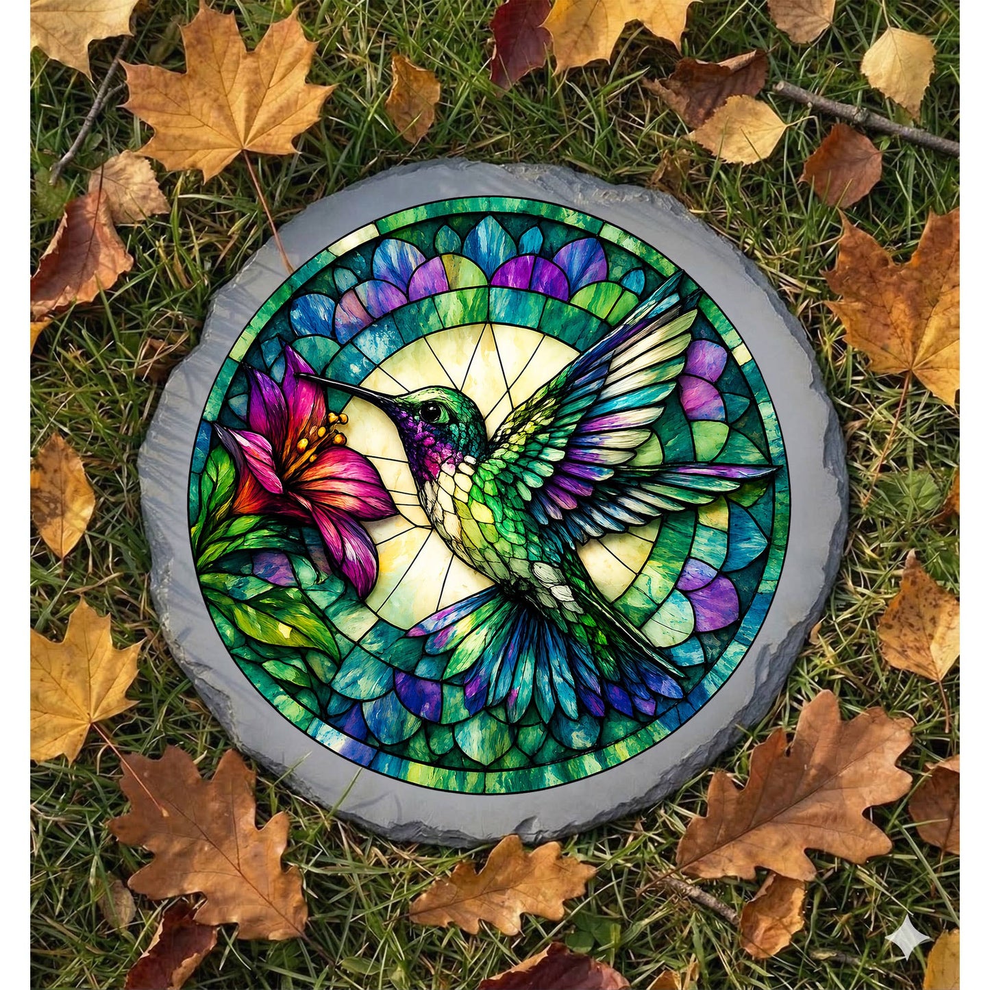 Memorial  Stain Glass Artwork  HUMMINGBIRD STONE GRAY