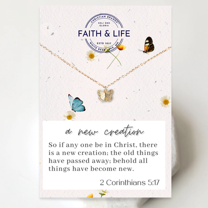 A New Creation 14k Gold Butterfly Inspirational Christian Ne
