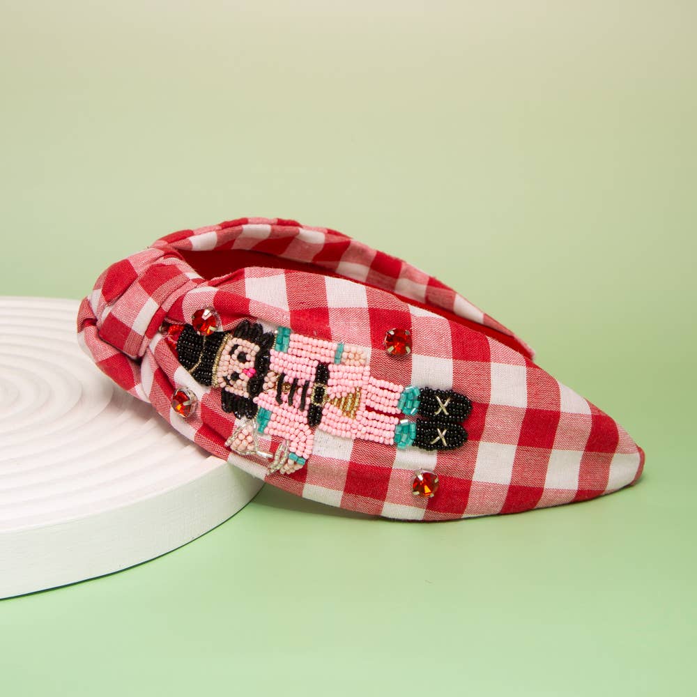 Christmas Nutcracker Crystal Seed Beaded Top Knot Headband