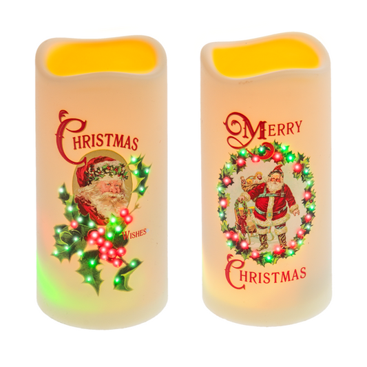 LED Fiber Optic Light Up Santa Candles - Merry Christmas