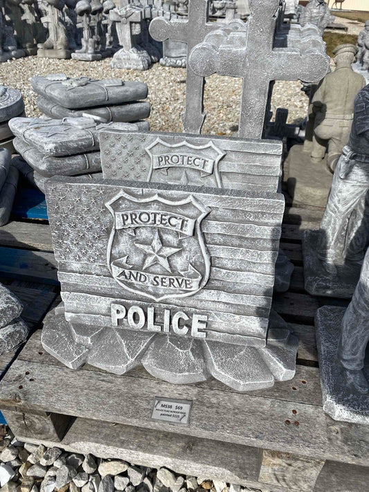 Police Flag With Rock Base