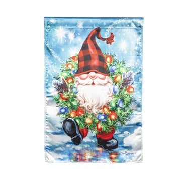 Lg Flag Gnome with a Christmas Wreath