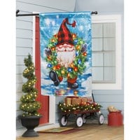 Lg Flag Gnome with a Christmas Wreath