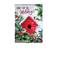 Chickadees Holiday Birdhouse Garden Textured Flag