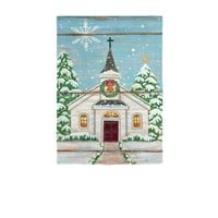 Snowy Church Garden Textured Flag