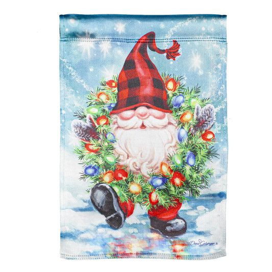 Gnome With A Christmas Wreath Garden Flag